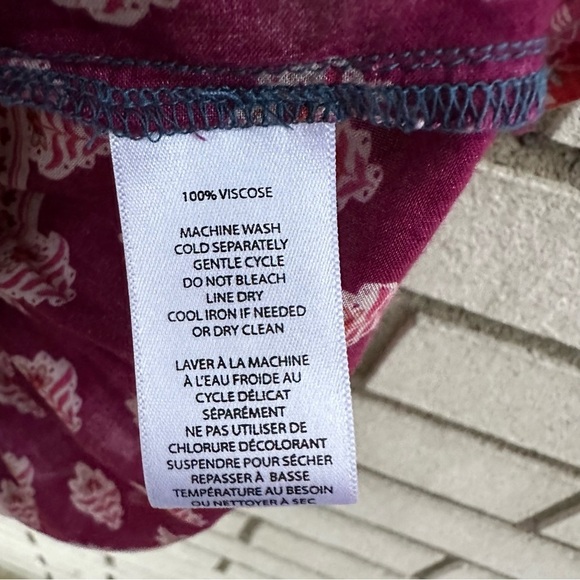 Beach Lunch Lounge Blue Boho Floral Bell Sleeve Peasant Top Block Print Rayon - Picture 9 of 9